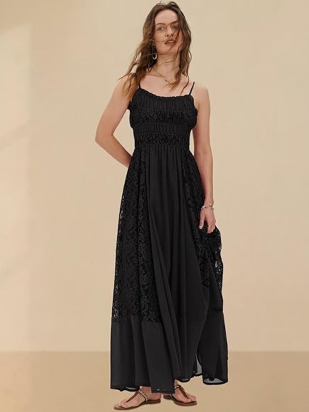 Gacaky Summer Dress for Women Casual Lace Floral Embroidered Bohemian Maxi Dress